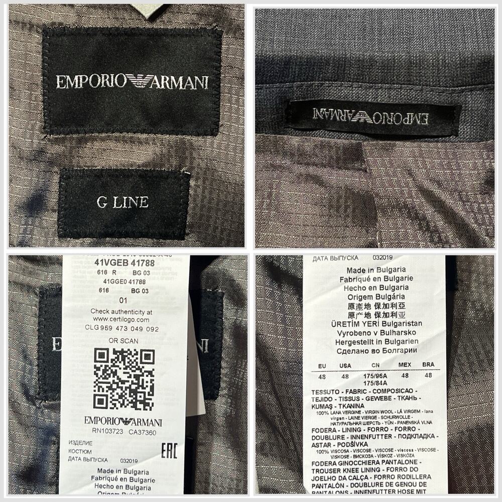 Emporio Armani G-Line Suit 38R 31x30 Gray Two Tone Melange Designer - Picture 14 of 14